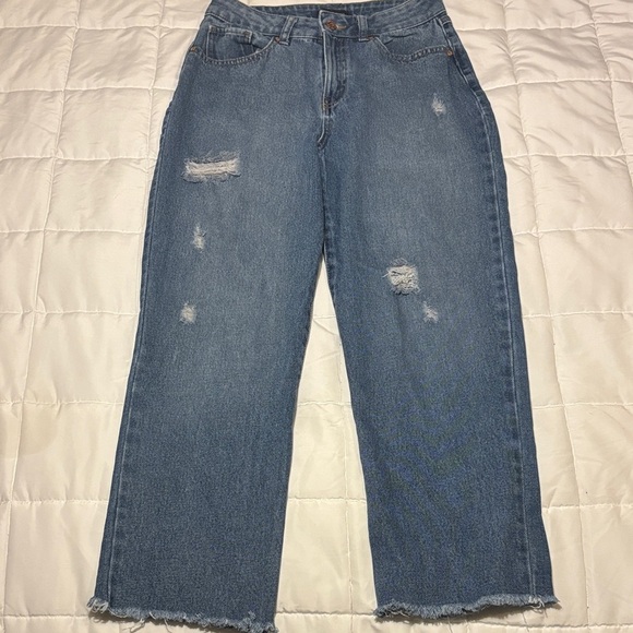 Sincerely Jules High Waisted Straight Wide Leg Frayed Hem Jeans - Picture 2 of 11
